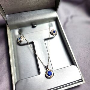 Zales Blue and White Lab Created Sapphire Necklace and Earrings